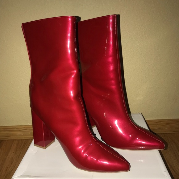 EGO Everly Block Heel Ankle Boot In Red Patent - Picture 3 of 3